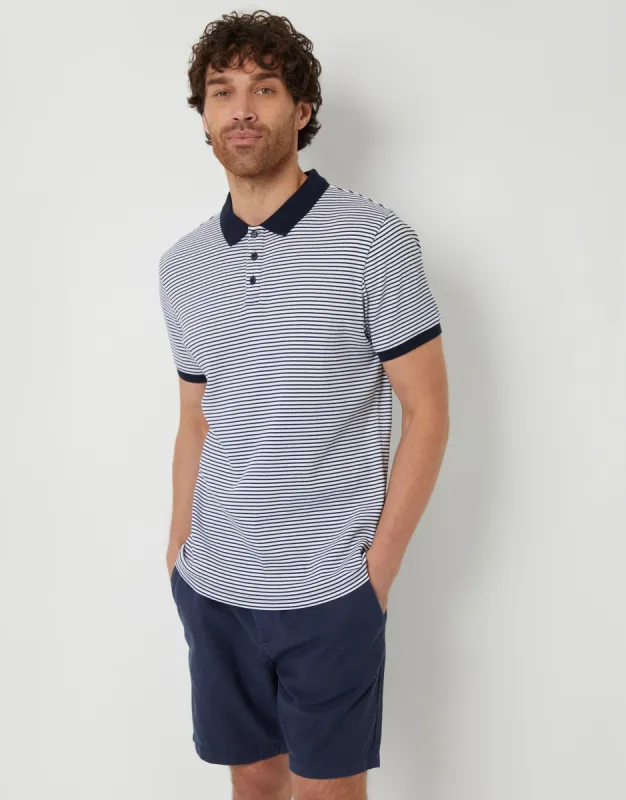 Navy Stripe Contrast Collar Polo Shirt sold by Threadbare