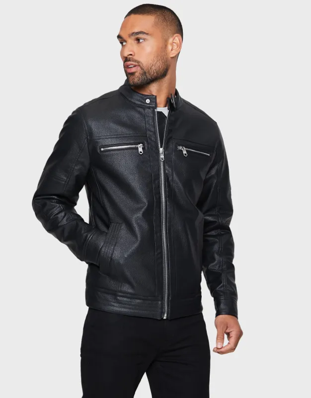 Men's Black PU Biker Jacket sold by Threadbare