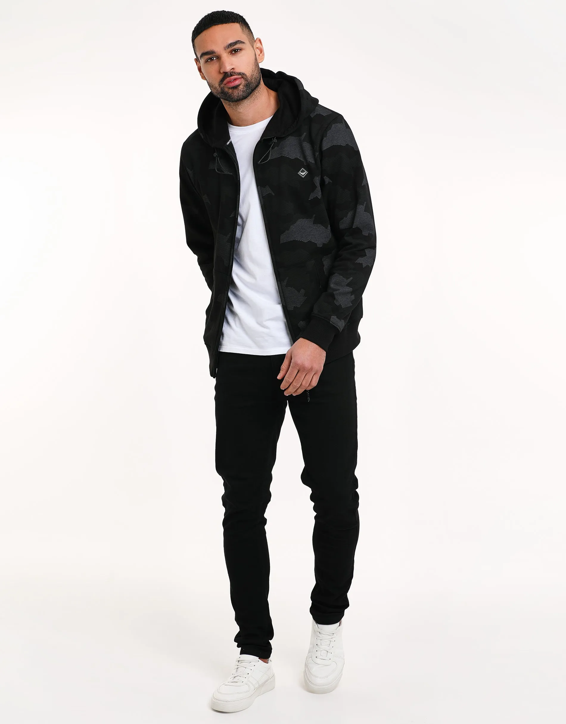 Men's Charcoal Camo Zip-Through Hoodie sold by Threadbare product image thumbnail 3
