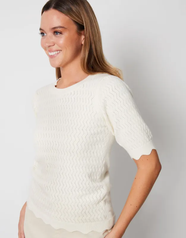 Women's Stone Pointelle Knitted T-Shirt Jumper sold by Threadbare