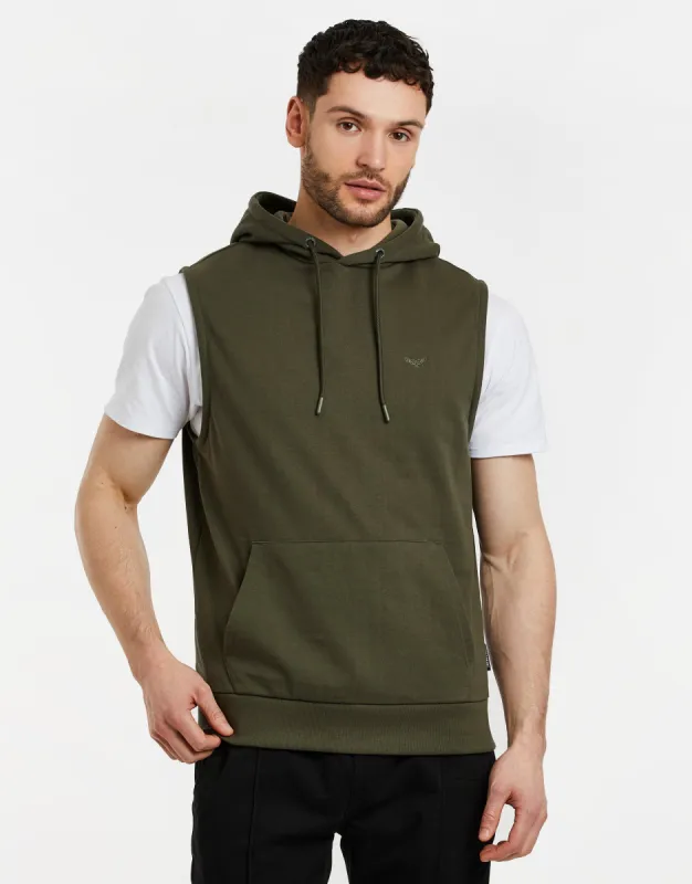 Men's Khaki Sleeveless Pullover Hoodie sold by Threadbare