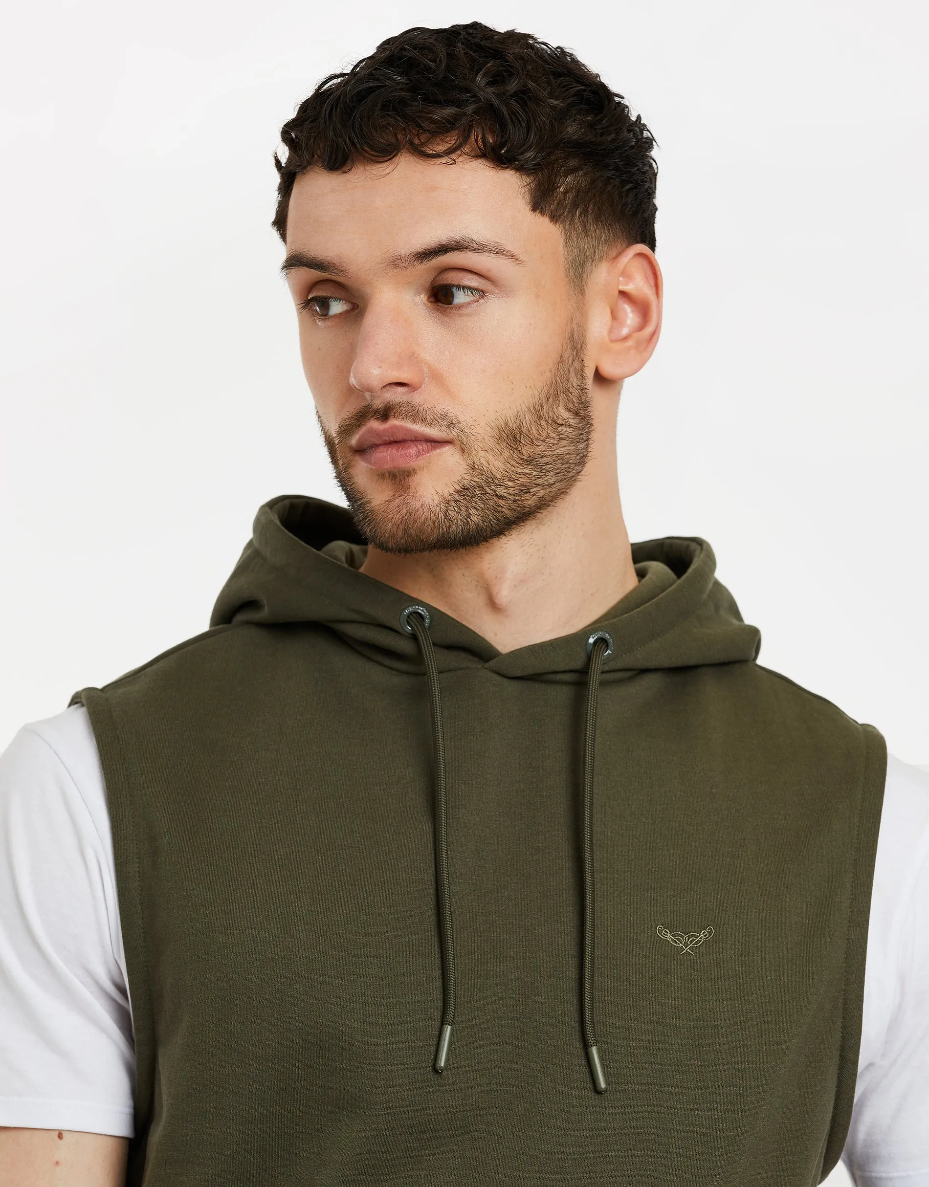 Men's Khaki Sleeveless Pullover Hoodie sold by Threadbare product image thumbnail 4