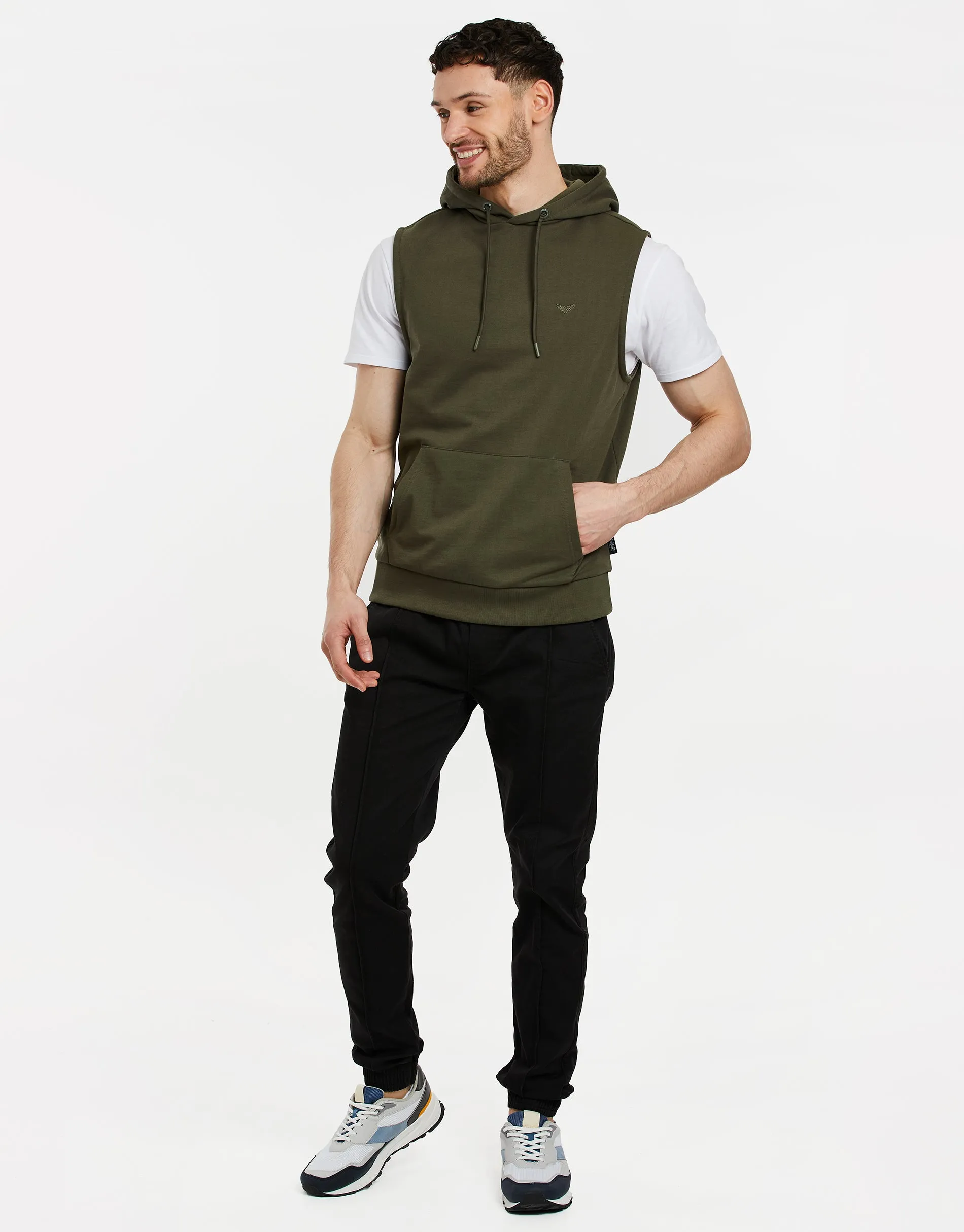 Men's Khaki Sleeveless Pullover Hoodie sold by Threadbare product image thumbnail 3