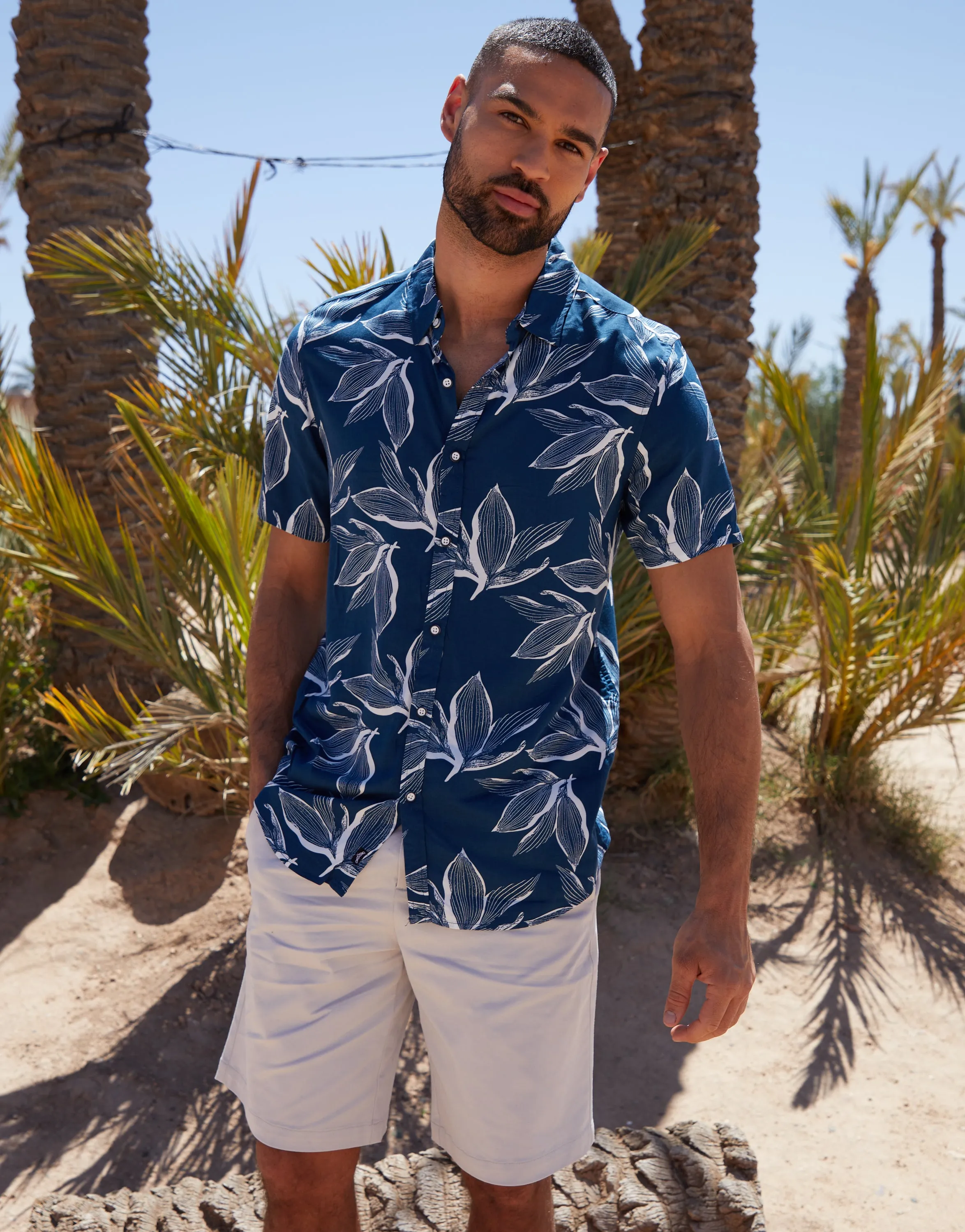 Navy Leaf Print Short Sleeve Shirt sold by Threadbare product image thumbnail 3