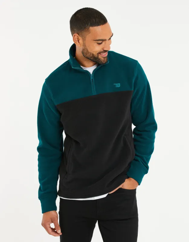 Teal Green & Black Colourblock Quarter Zip Fleece sold by Threadbare