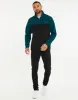 Teal Green & Black Colourblock Quarter Zip Fleece sold by Threadbare