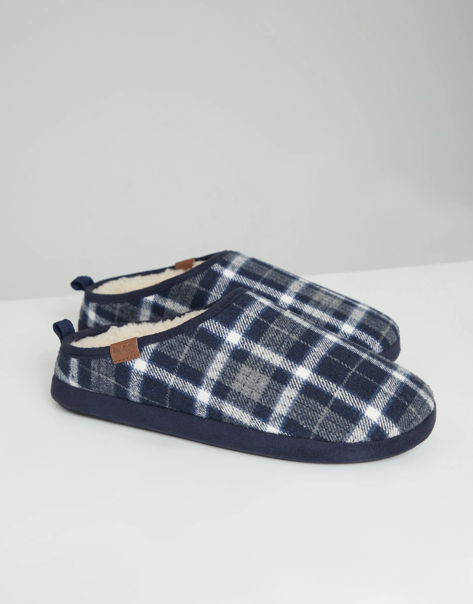 Threadbare Men's Navy Check Mule Slippers with Borg Lining sold by Threadbare product image thumbnail 3
