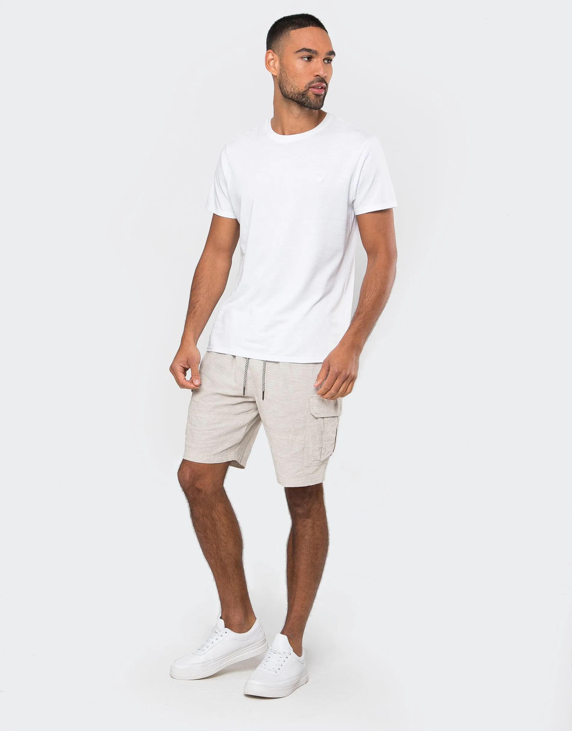 Men's Stone Linen Blend Cargo Shorts sold by Threadbare product image thumbnail 3