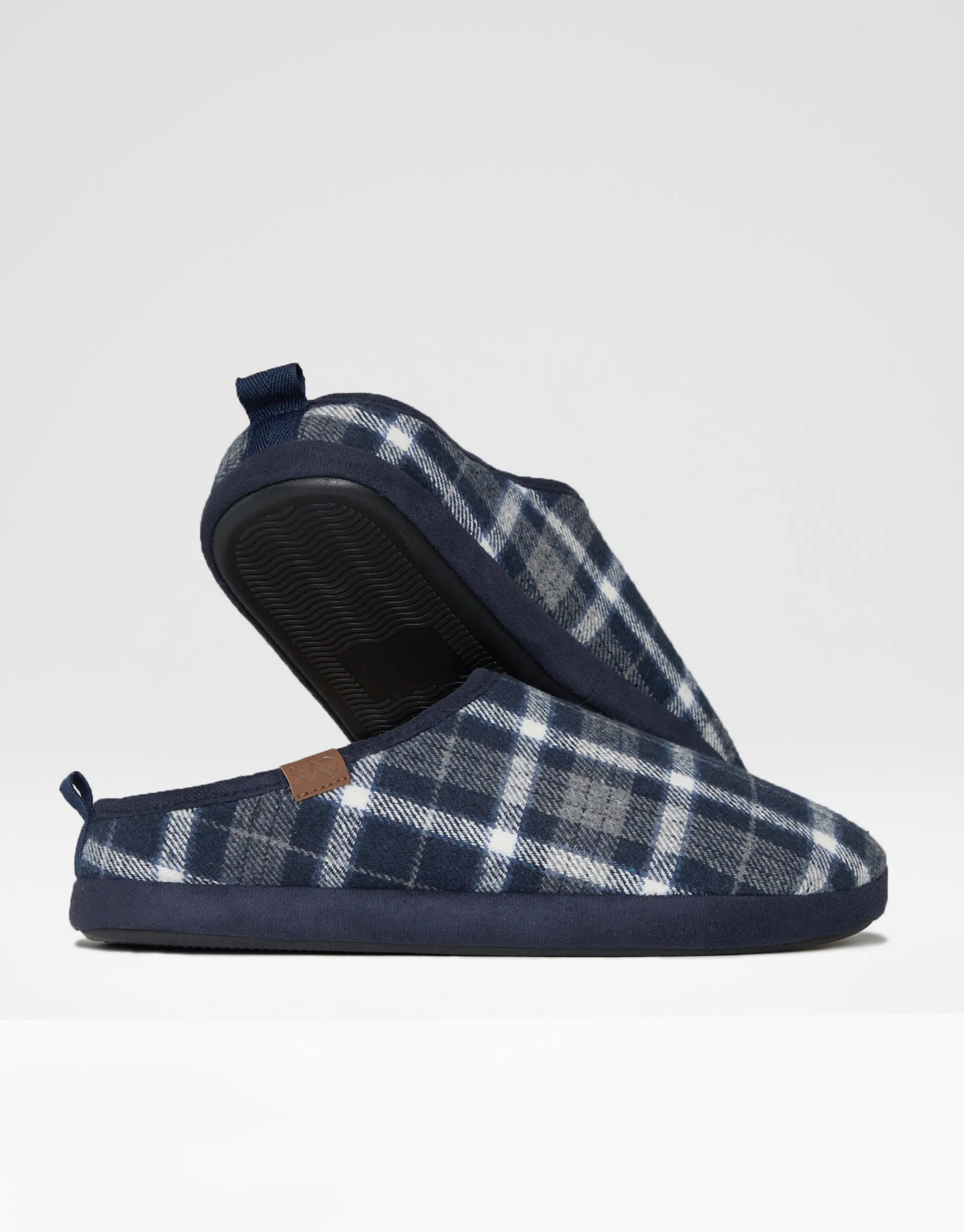 Threadbare Men's Navy Check Mule Slippers with Borg Lining sold by Threadbare product image thumbnail 2