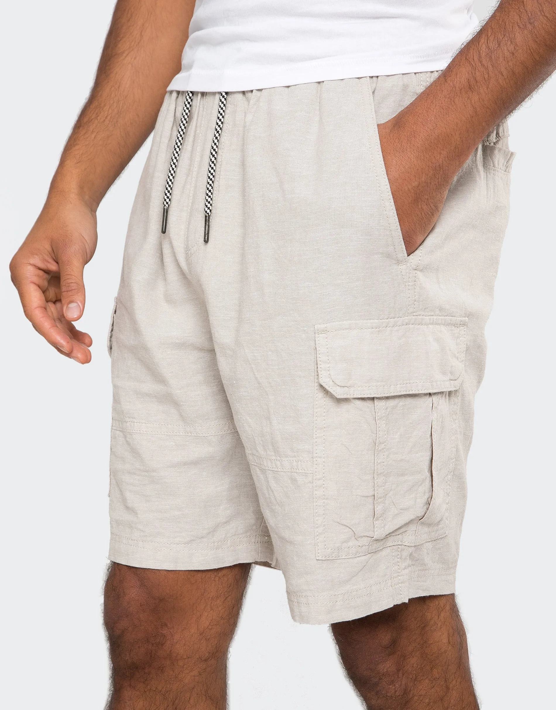 Men's Stone Linen Blend Cargo Shorts sold by Threadbare product image thumbnail 4