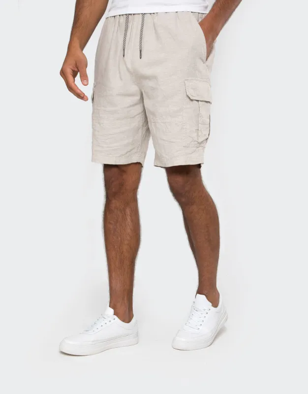 Men's Stone Linen Blend Cargo Shorts sold by Threadbare
