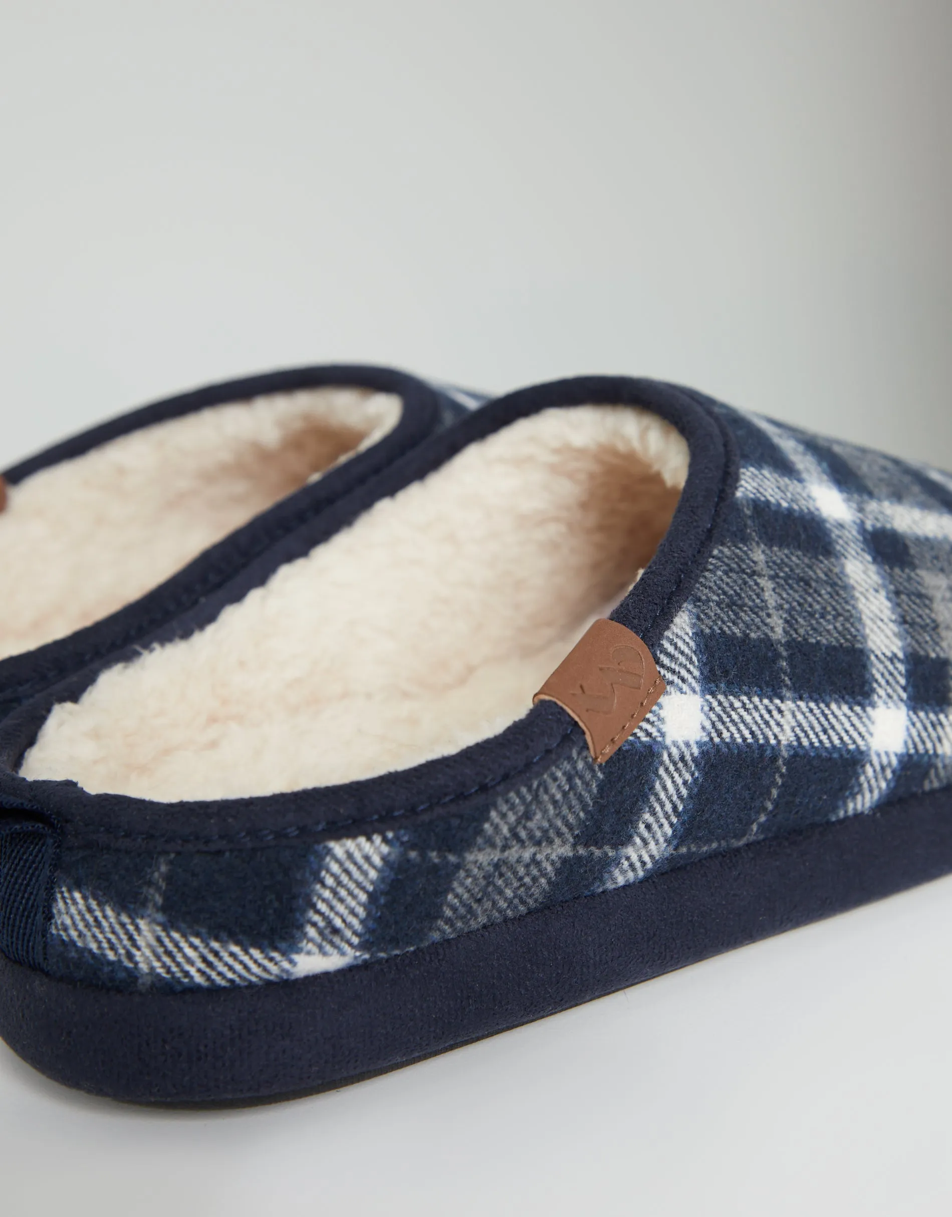 Threadbare Men's Navy Check Mule Slippers with Borg Lining sold by Threadbare product image thumbnail 4