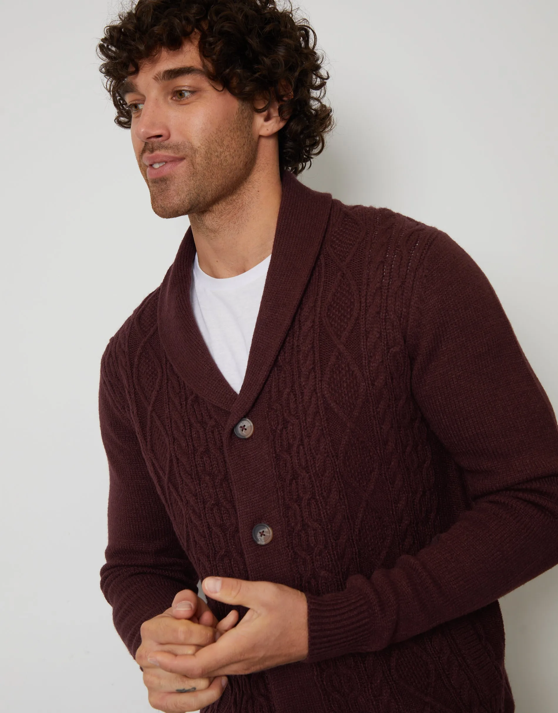 Men's Burgundy Shawl Cardigan sold by Threadbare product image thumbnail 4