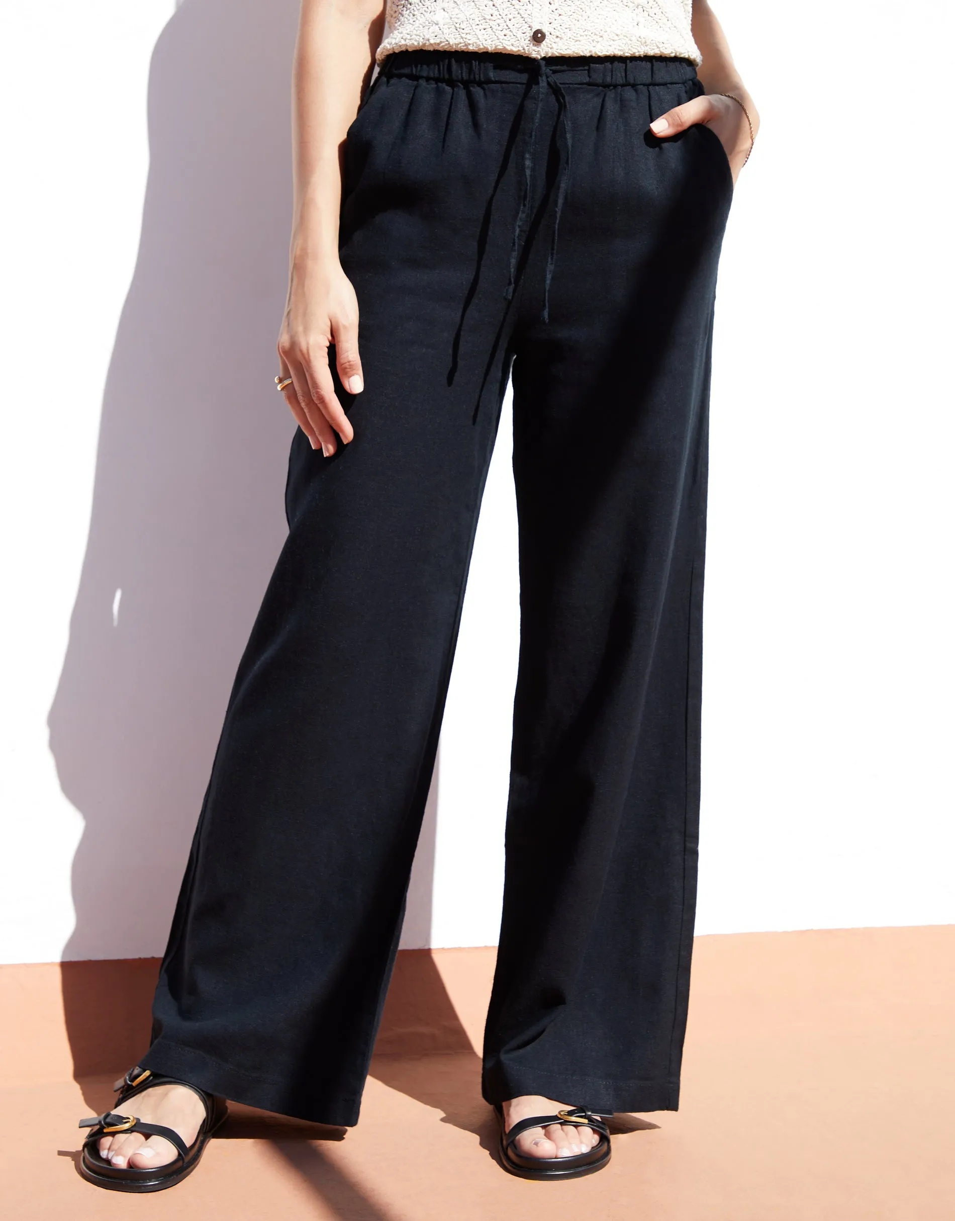 Threadbare Women's Black Linen Blend Wide Leg Trousers sold by Threadbare product image thumbnail 4