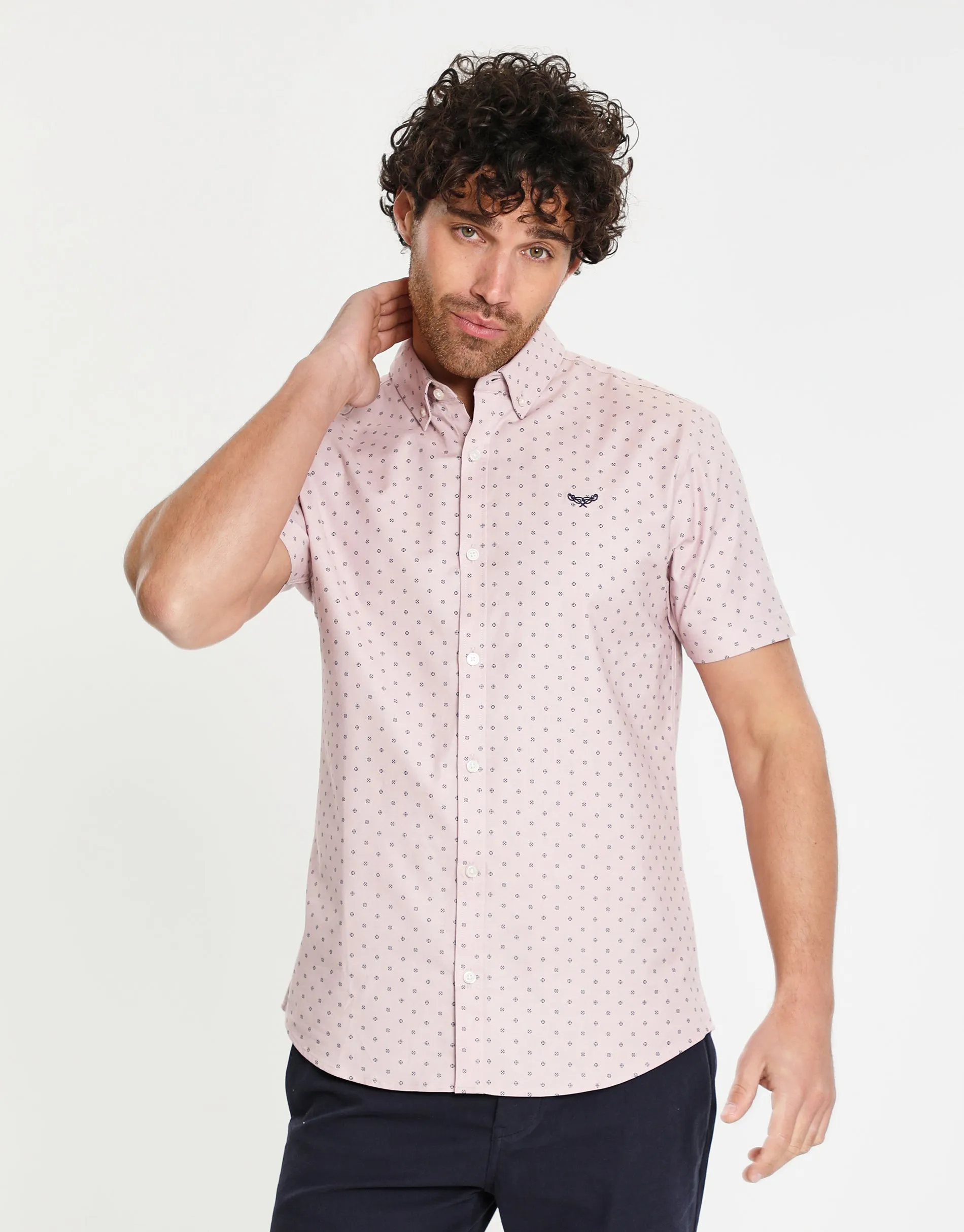 Threadbare Men's Pink Geo Print Short Sleeve Shirt sold by Threadbare