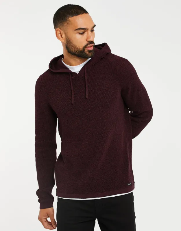 Men's Burgundy Twist Mock T-Shirt Knitted Hoodie sold by Threadbare