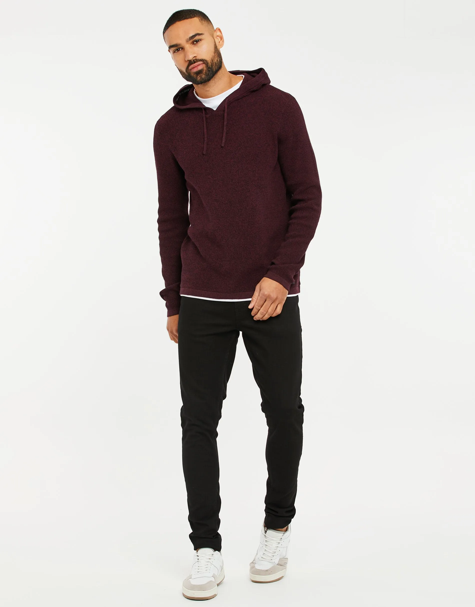 Men's Burgundy Twist Mock T-Shirt Knitted Hoodie sold by Threadbare product image thumbnail 3