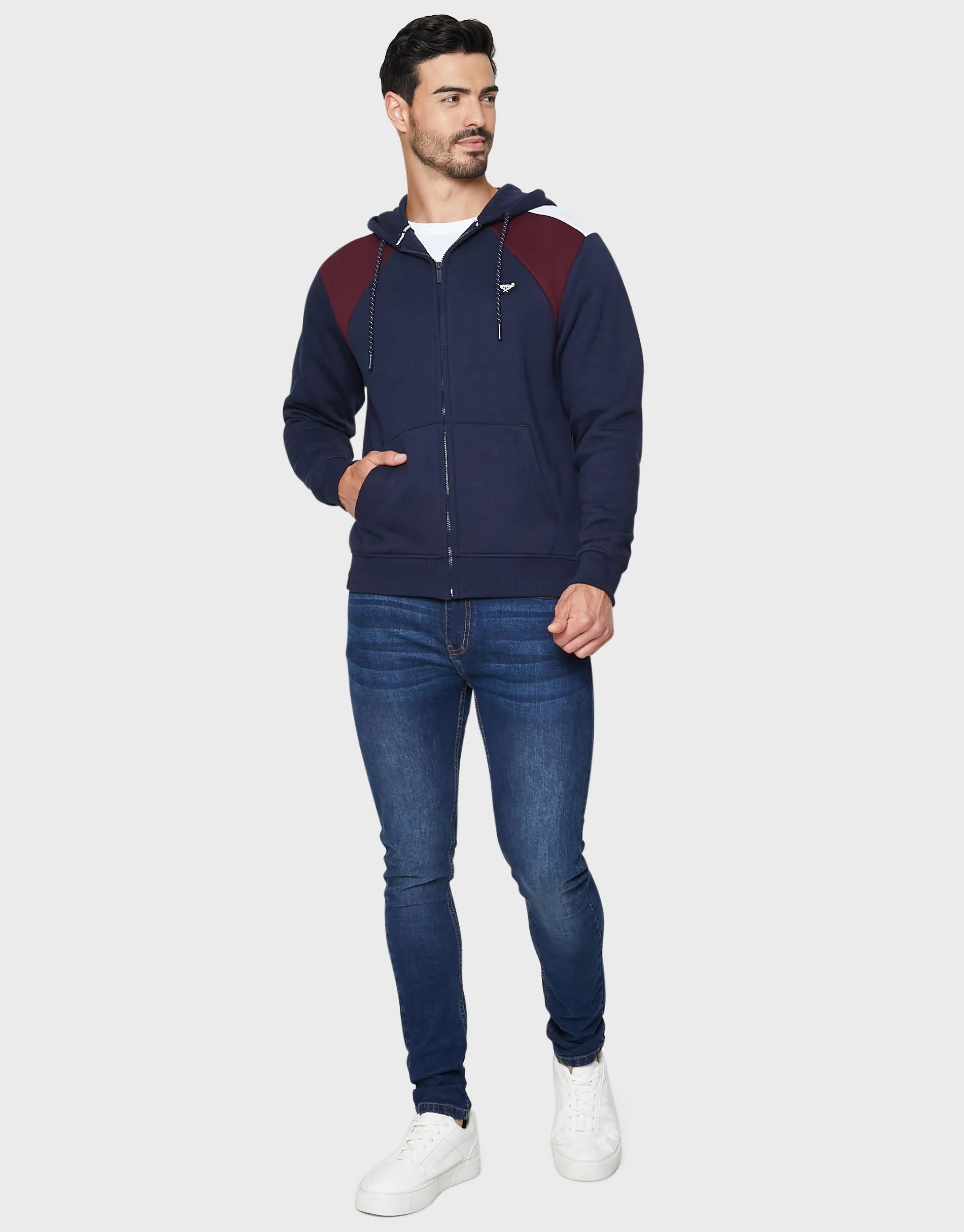 Men's Navy Colourblock Zip-Through Hoodie sold by Threadbare product image thumbnail 3