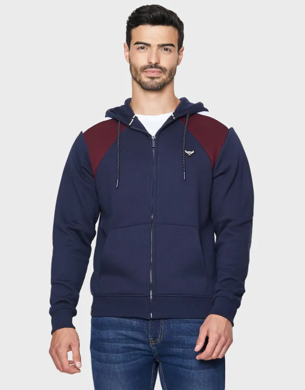 Men's Navy Colourblock Zip-Through Hoodie sold by Threadbare