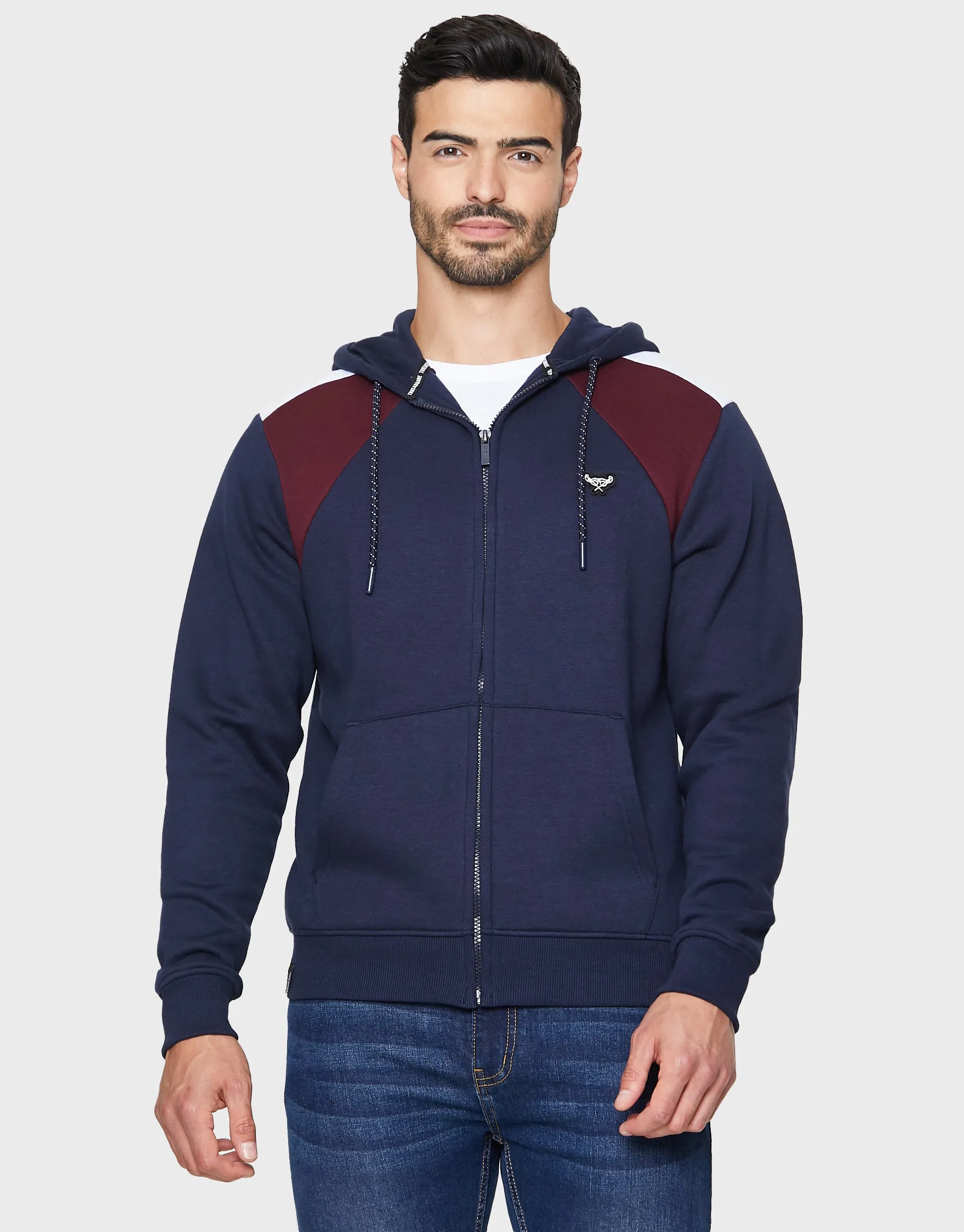 Men's Navy Colourblock Zip-Through Hoodie sold by Threadbare