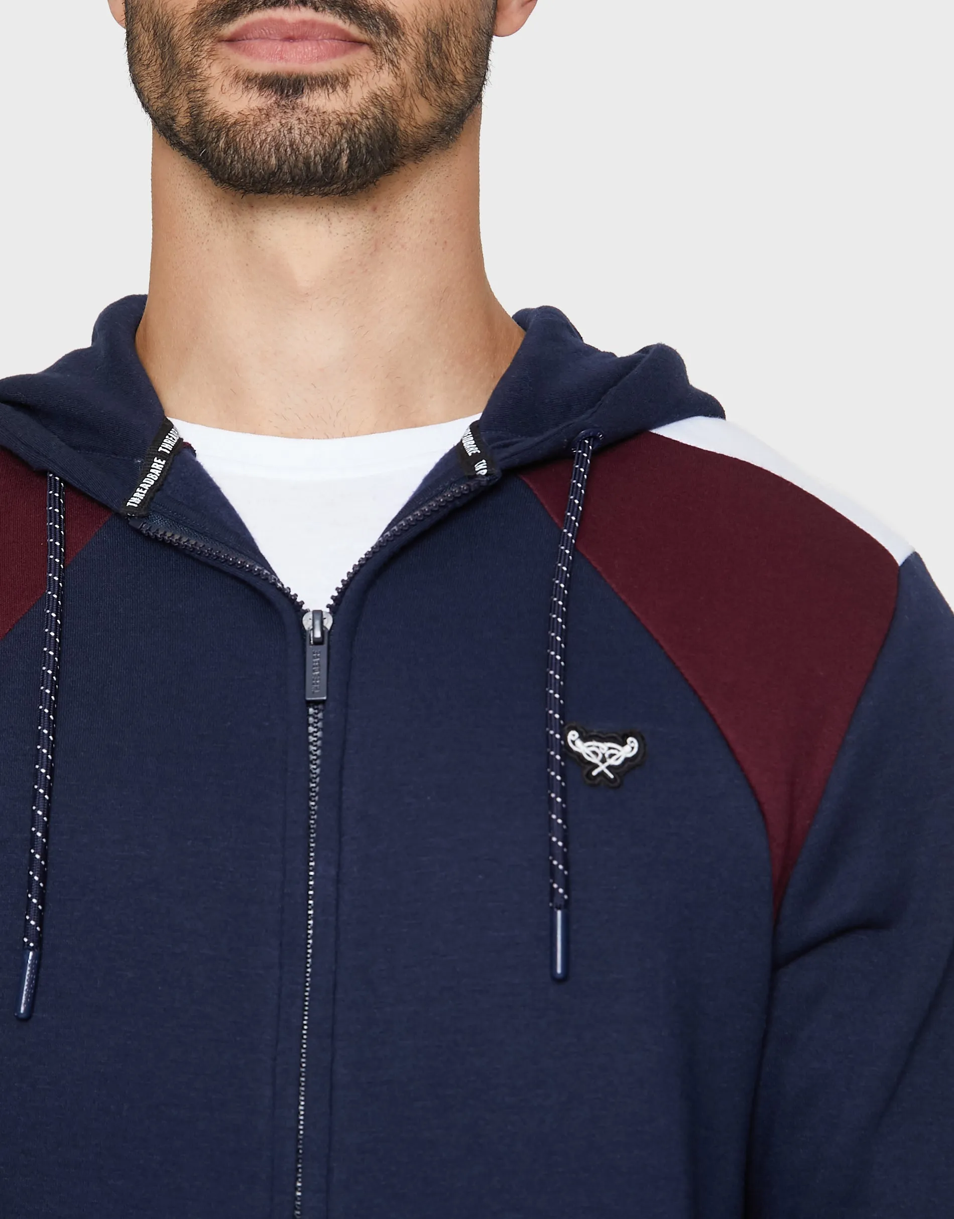 Men's Navy Colourblock Zip-Through Hoodie sold by Threadbare product image thumbnail 4