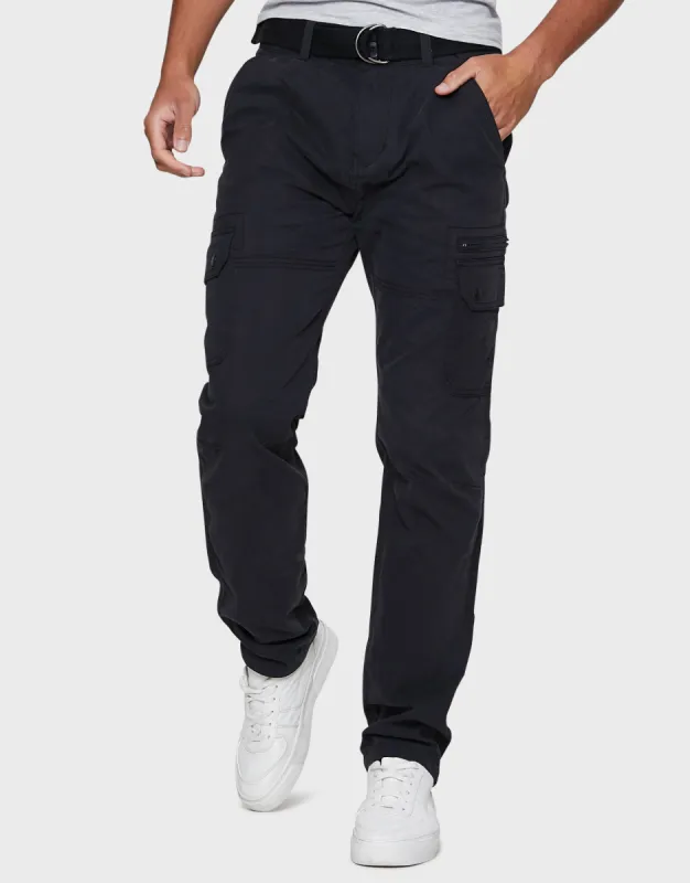 Black Belted Cargo Trousers sold by Threadbare