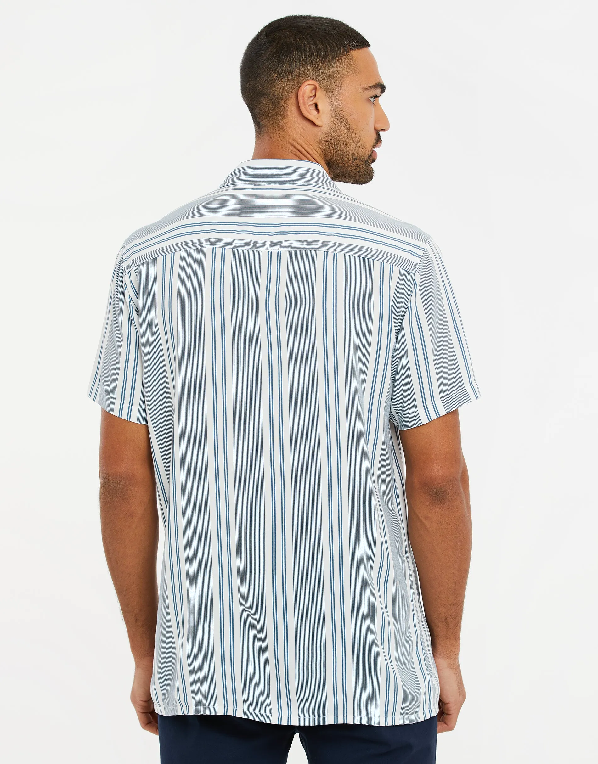 Men's White & Blue Striped Short Sleeve Shirt sold by Threadbare product image thumbnail 2