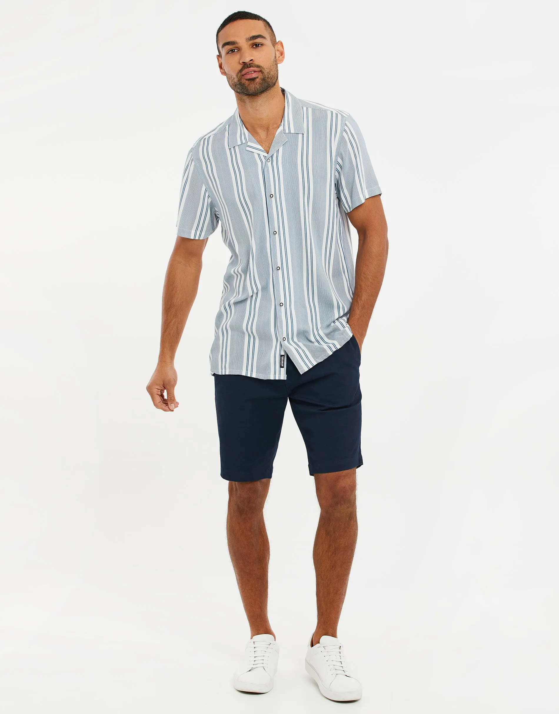 Men's White & Blue Striped Short Sleeve Shirt sold by Threadbare product image thumbnail 3