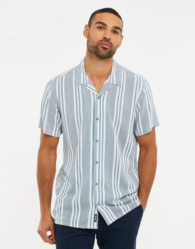 Men's White & Blue Striped Short Sleeve Shirt sold by Threadbare