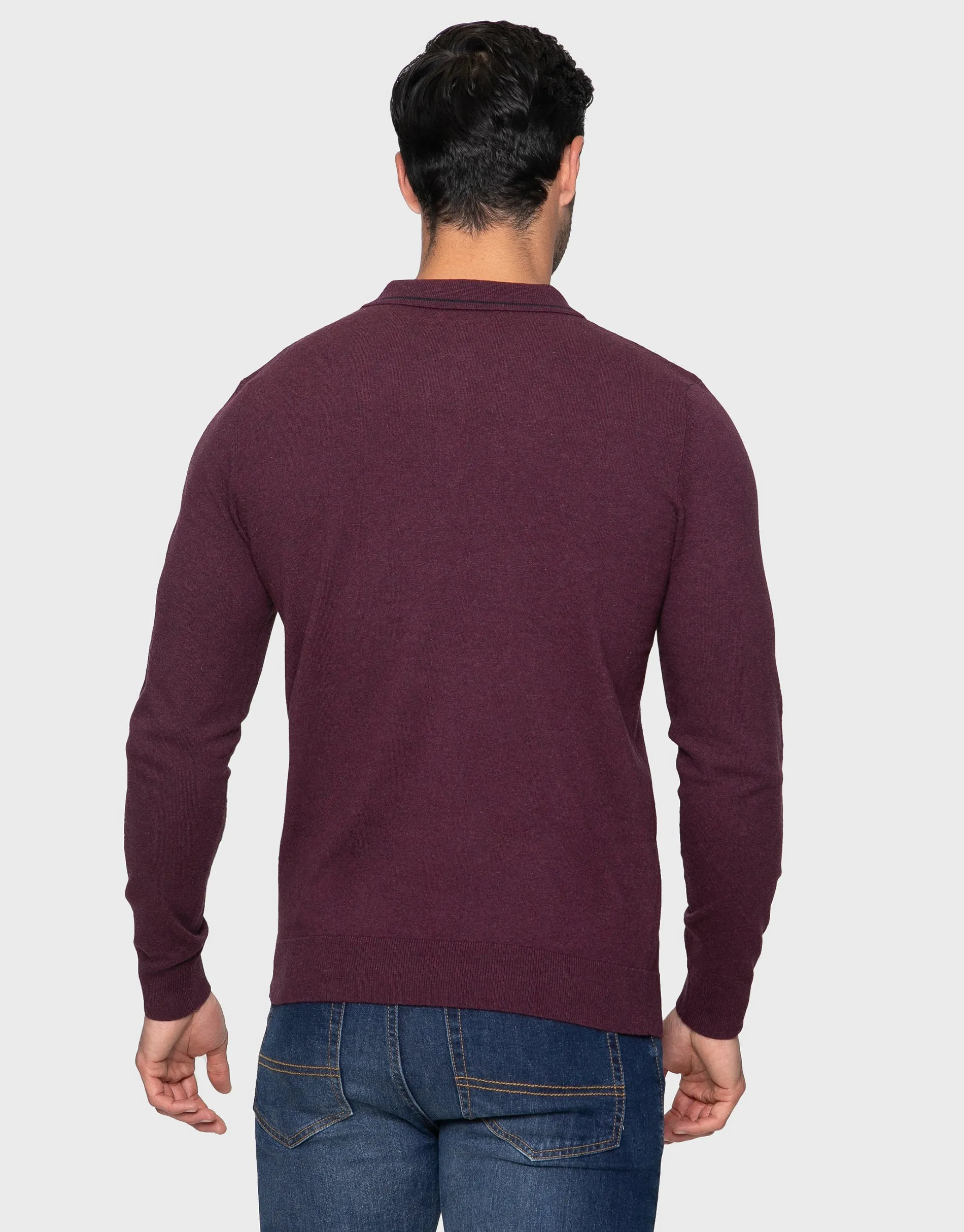 Men's Burgundy Quarter Zip Polo Jumper sold by Threadbare product image thumbnail 3