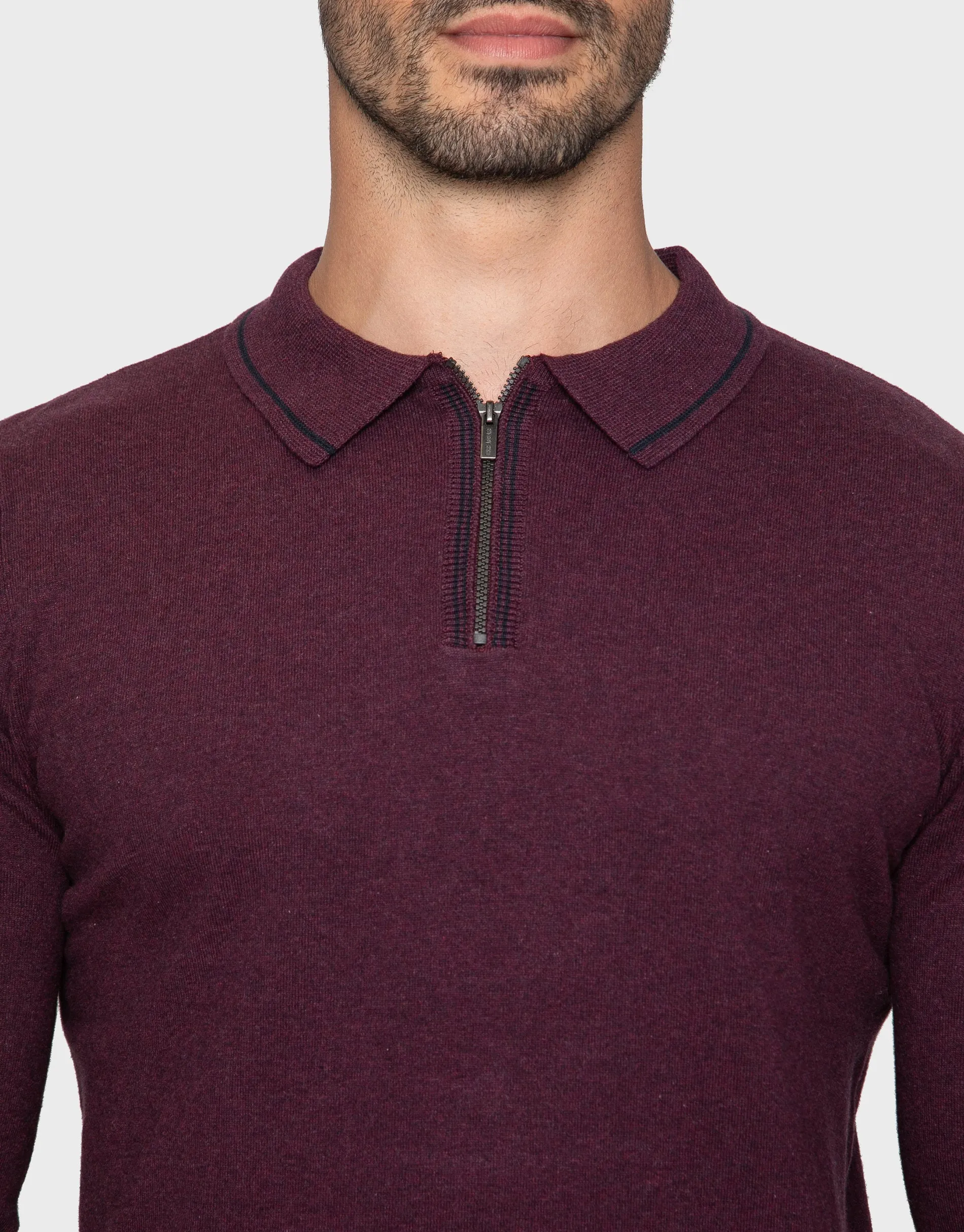 Men's Burgundy Quarter Zip Polo Jumper sold by Threadbare product image thumbnail 5