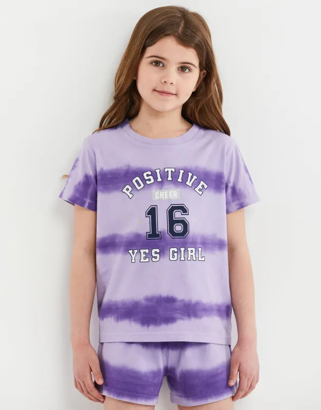 Girls' Purple Tie Dye Short Pyjamas With Scrunchie (3-Piece Set) sold by Threadbare