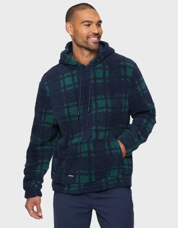 Men's Navy Blue & Green Check Faux Borg Hoodie sold by Threadbare