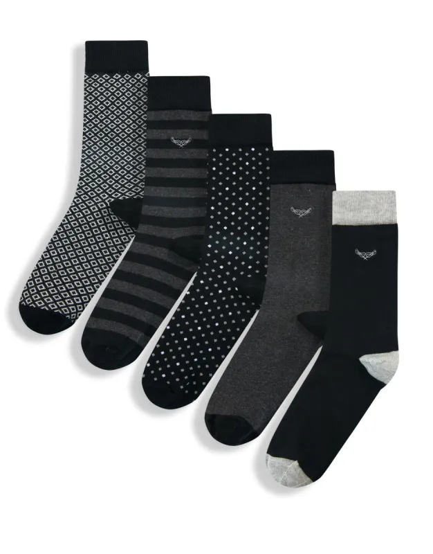 Men's Black Patterned Socks (5 Pack) made by Threadbare