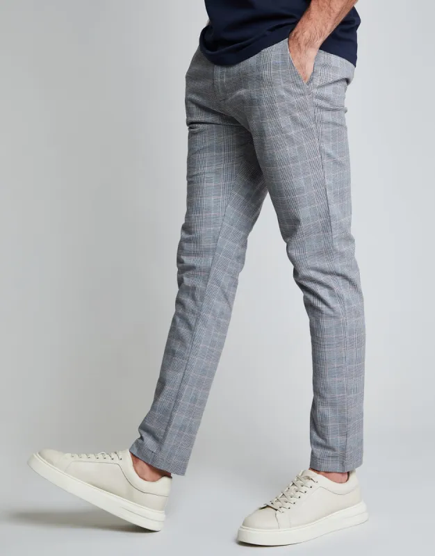 Threadbare Luxe Men's Grey Check Stretch Chino Trousers sold by Threadbare