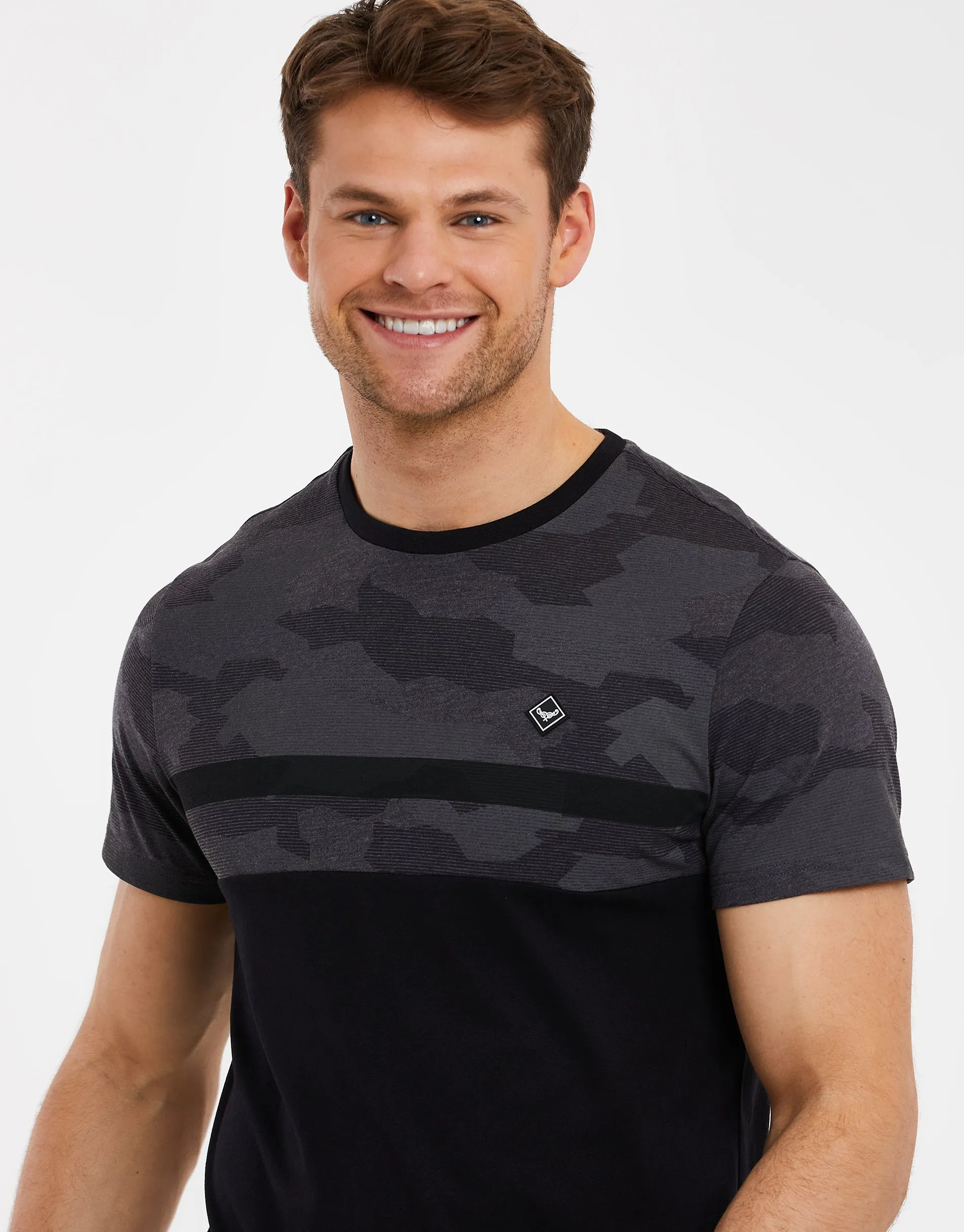 Men's Charcoal Camo Panel T-Shirt sold by Threadbare product image thumbnail 4