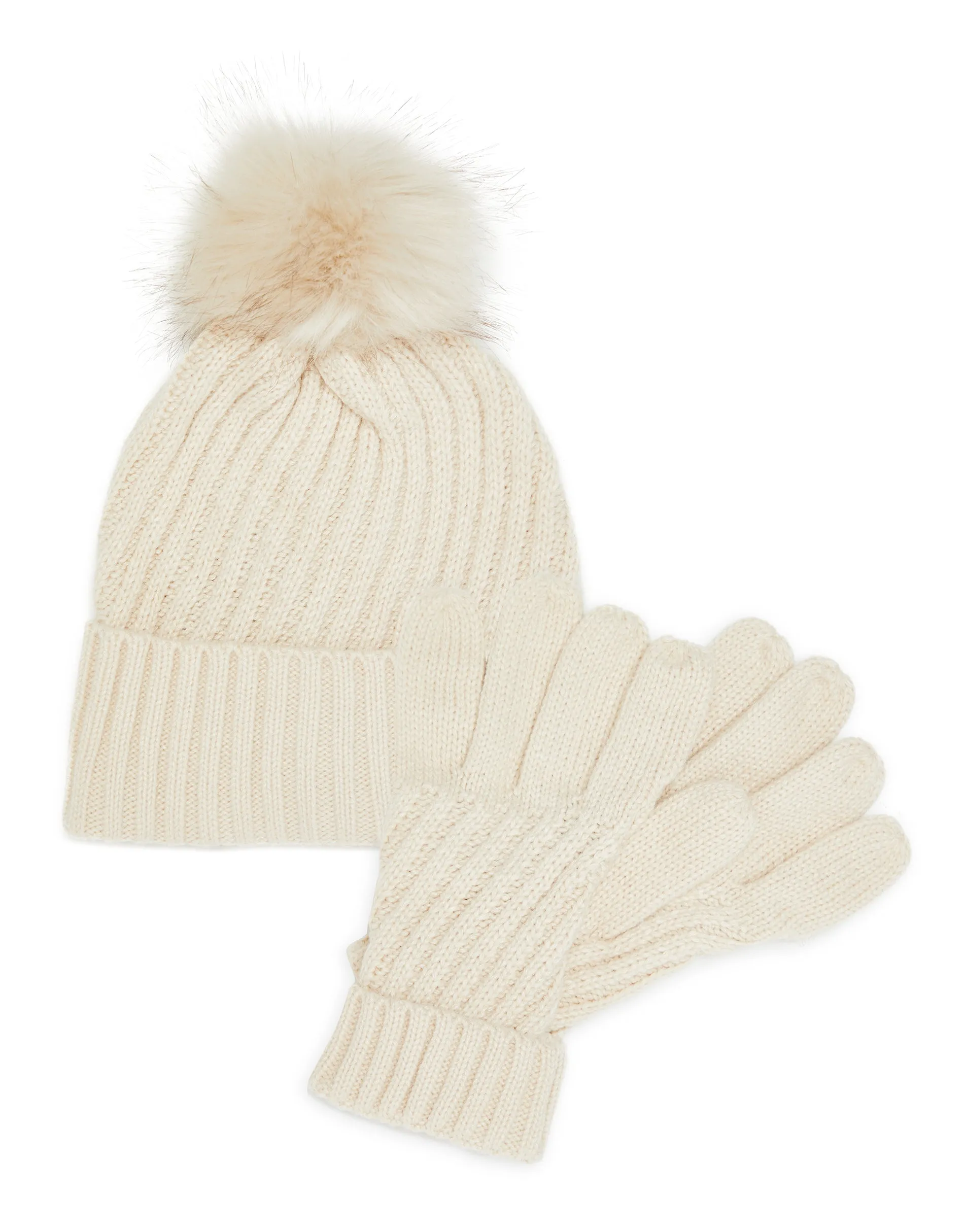 Women's Cream Knitted Hat & Gloves (2-Piece Set) sold by Threadbare product image thumbnail 2