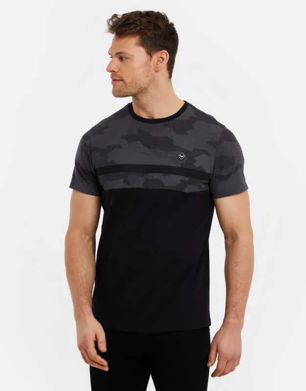 Men's Charcoal Camo Panel T-Shirt sold by Threadbare