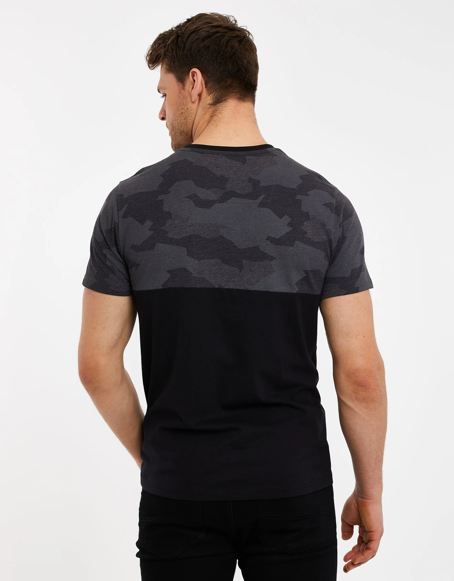 Men's Charcoal Camo Panel T-Shirt sold by Threadbare product image thumbnail 2