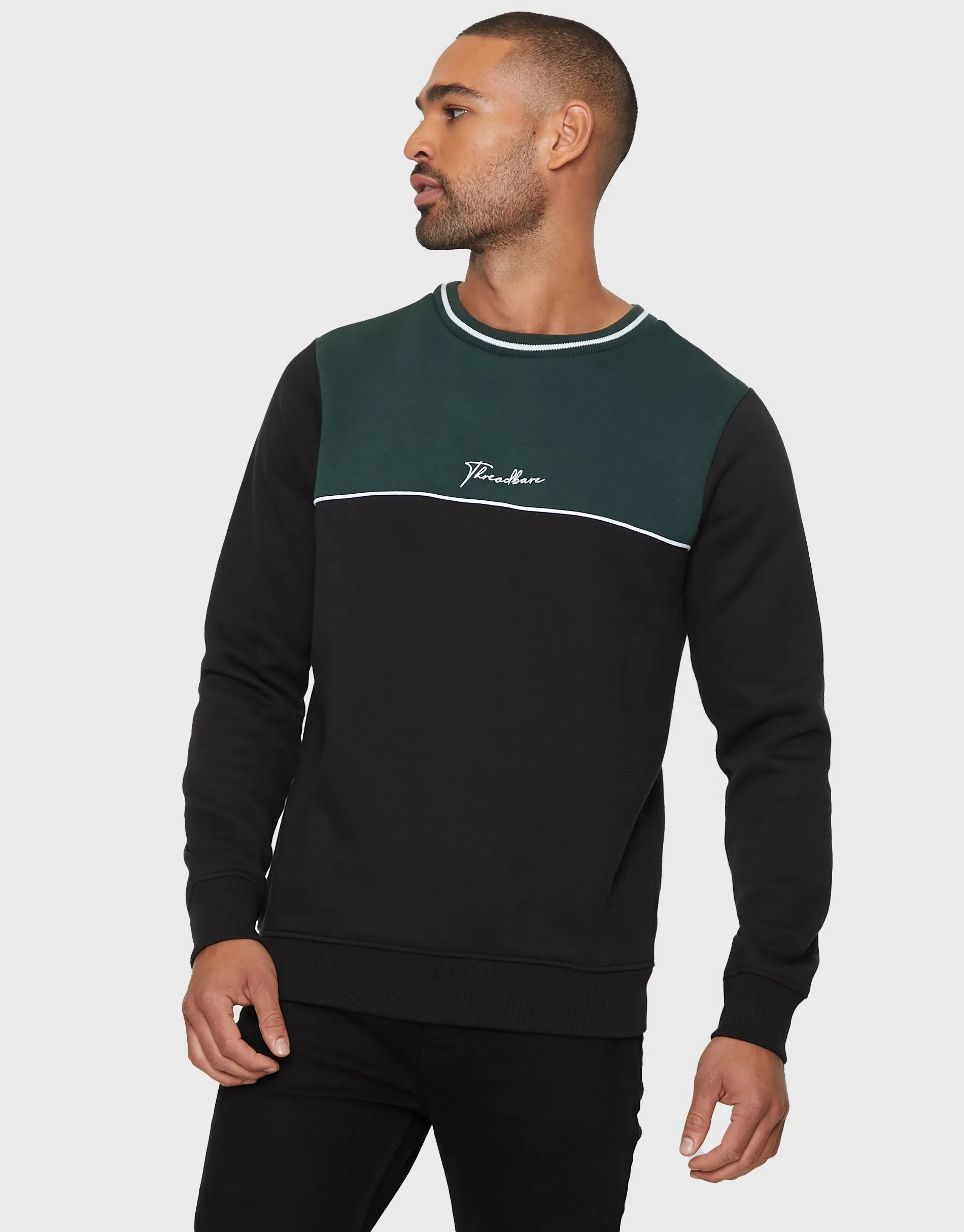 Men's Black Colourblock Crew Neck Jumper sold by Threadbare