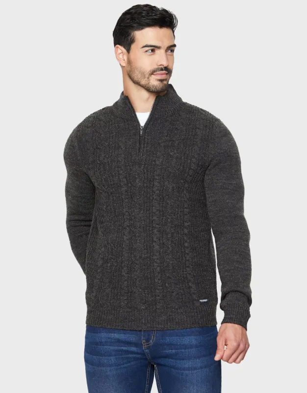 Men's Charcoal Quarter Zip Turtleneck Jumper sold by Threadbare