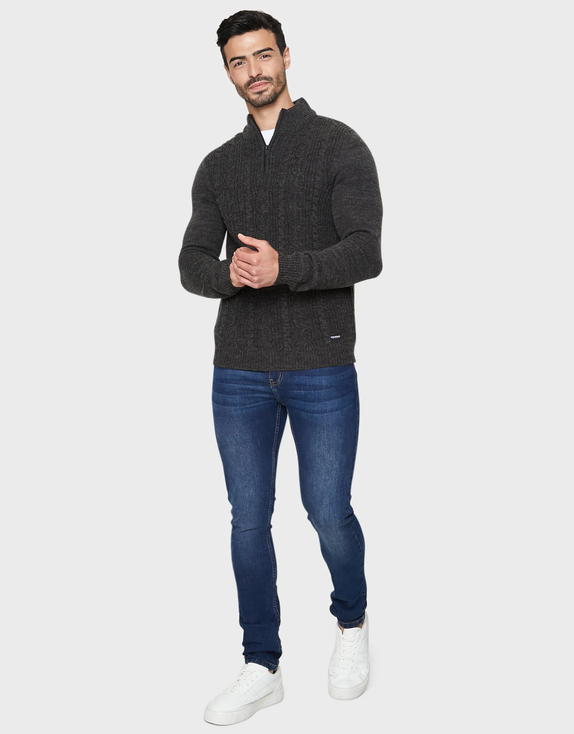 Men's Charcoal Quarter Zip Turtleneck Jumper sold by Threadbare product image thumbnail 3