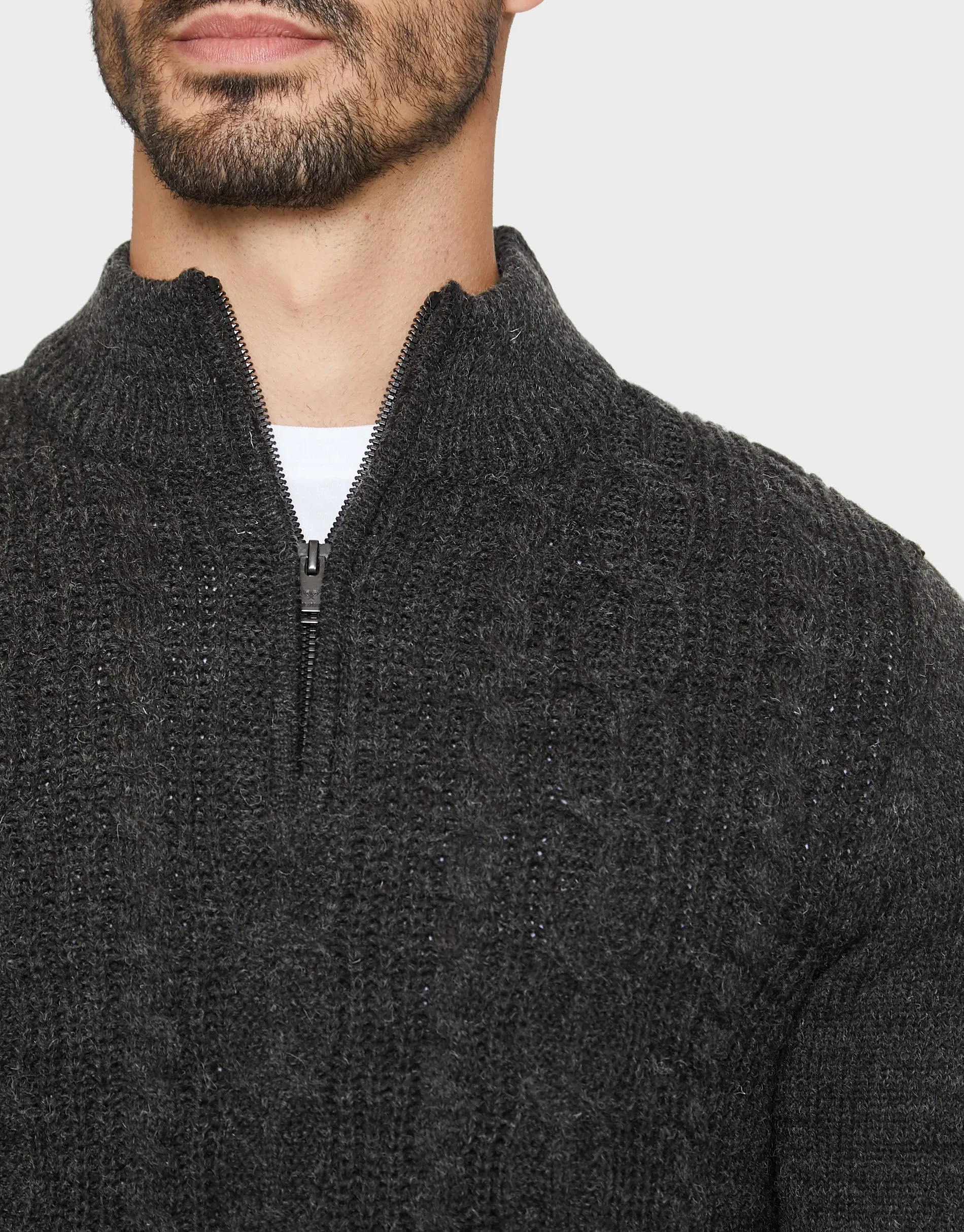 Men's Charcoal Quarter Zip Turtleneck Jumper sold by Threadbare product image thumbnail 4