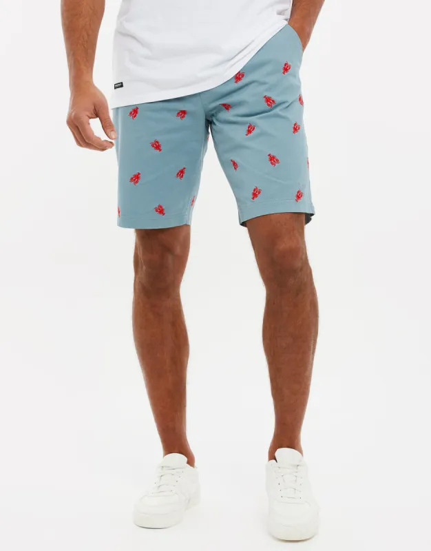 Men's Duck Egg Blue Lobster Print Chino Shorts sold by Threadbare