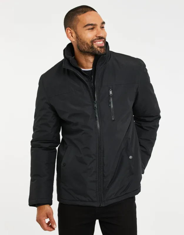 Men's Black Funnel Neck Mock Layer Jacket sold by Threadbare