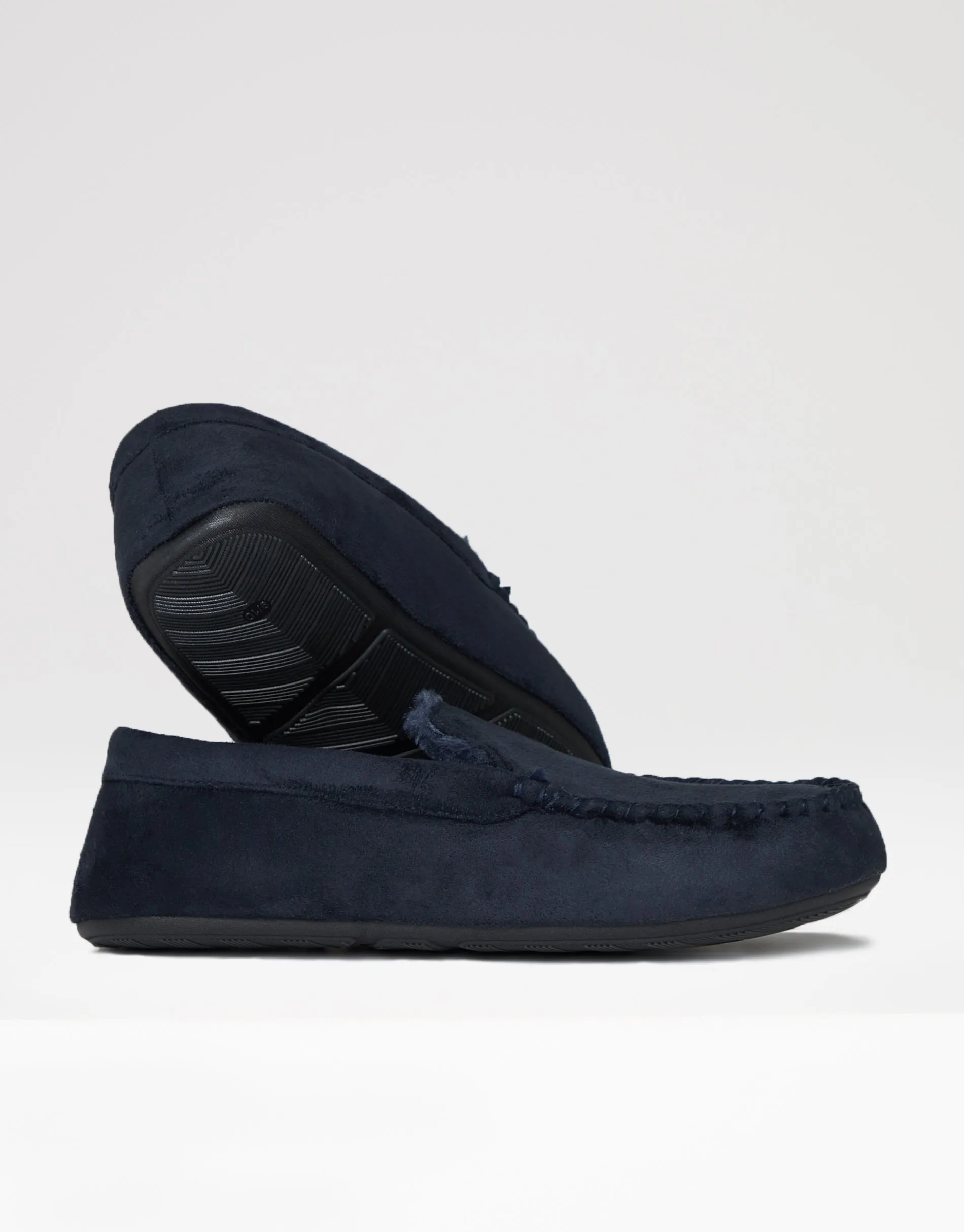 Men's Navy Suedette Moccasin Slippers with Faux Fur Lining sold by Threadbare product image thumbnail 3