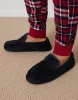 Men's Navy Suedette Moccasin Slippers with Faux Fur Lining sold by Threadbare