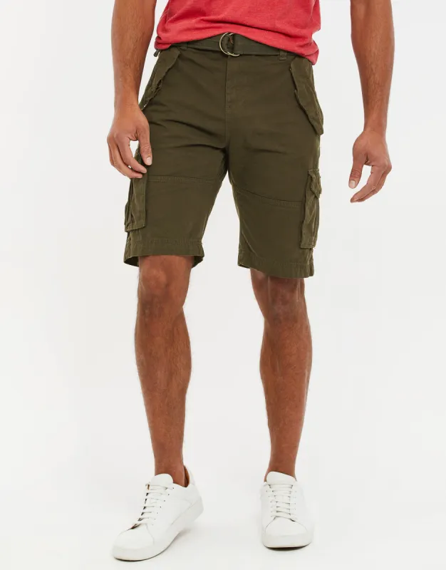 Men's Khaki Belted Cargo Shorts sold by Threadbare