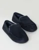 Men's Navy Suedette Moccasin Slippers with Faux Fur Lining sold by Threadbare