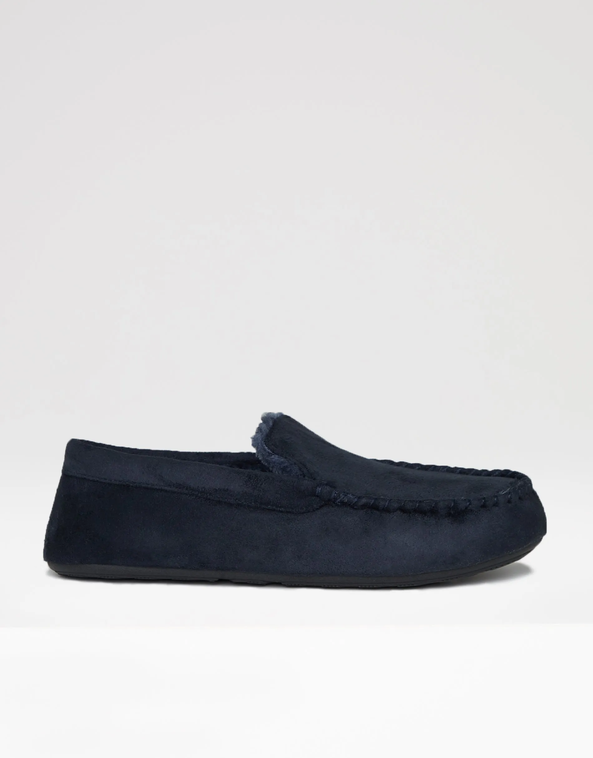 Men's Navy Suedette Moccasin Slippers with Faux Fur Lining sold by Threadbare product image thumbnail 2